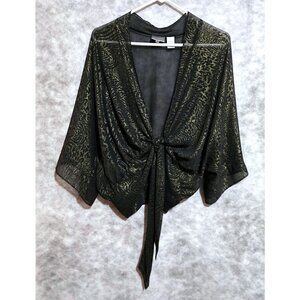 Chico's Wrap Top Blouse knot black & gold sheer jungle print kimono Sz 0/Small